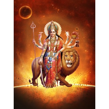 Goddess Durga in fire background