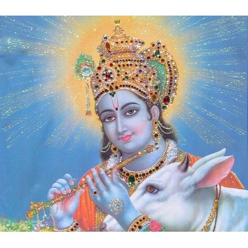 Krishna in blue glitter background