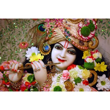 Iskcon Krishna with flower garland