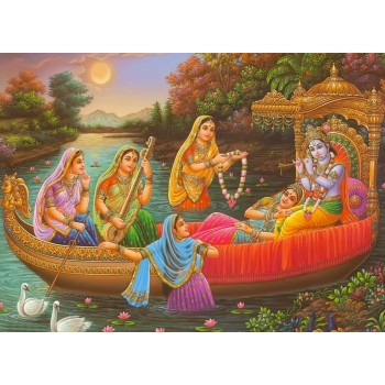 Lord Krishna & Radha on boat
