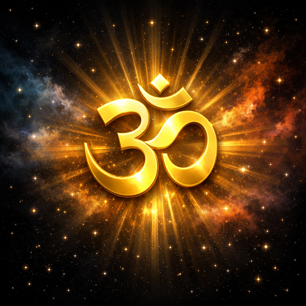 Om Symbol Golden Burst — Deep Space HD Wallpaper