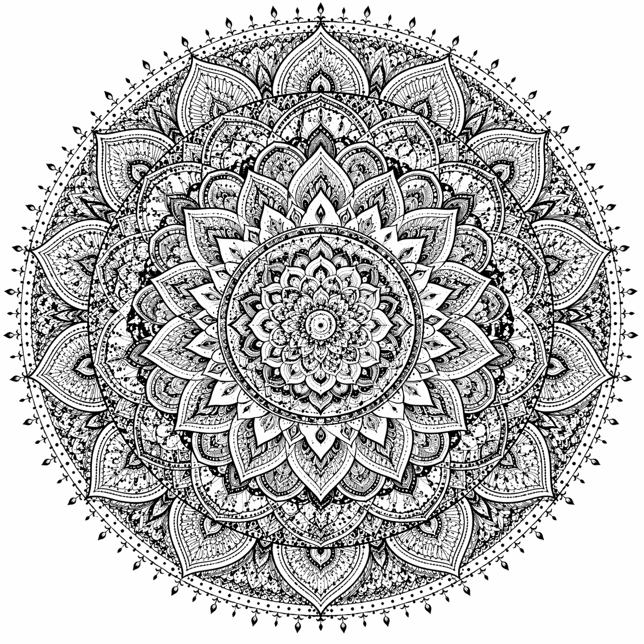 Black and White Mandala — Detailed Line Art Variant