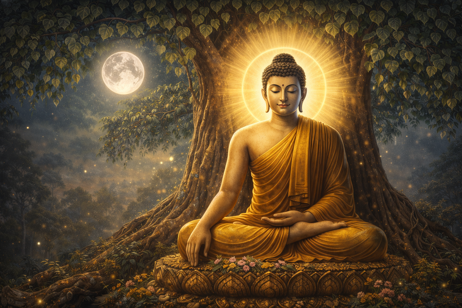 Buddha Enlightenment Under the Bodhi Tree — Earth-Touching Mudra