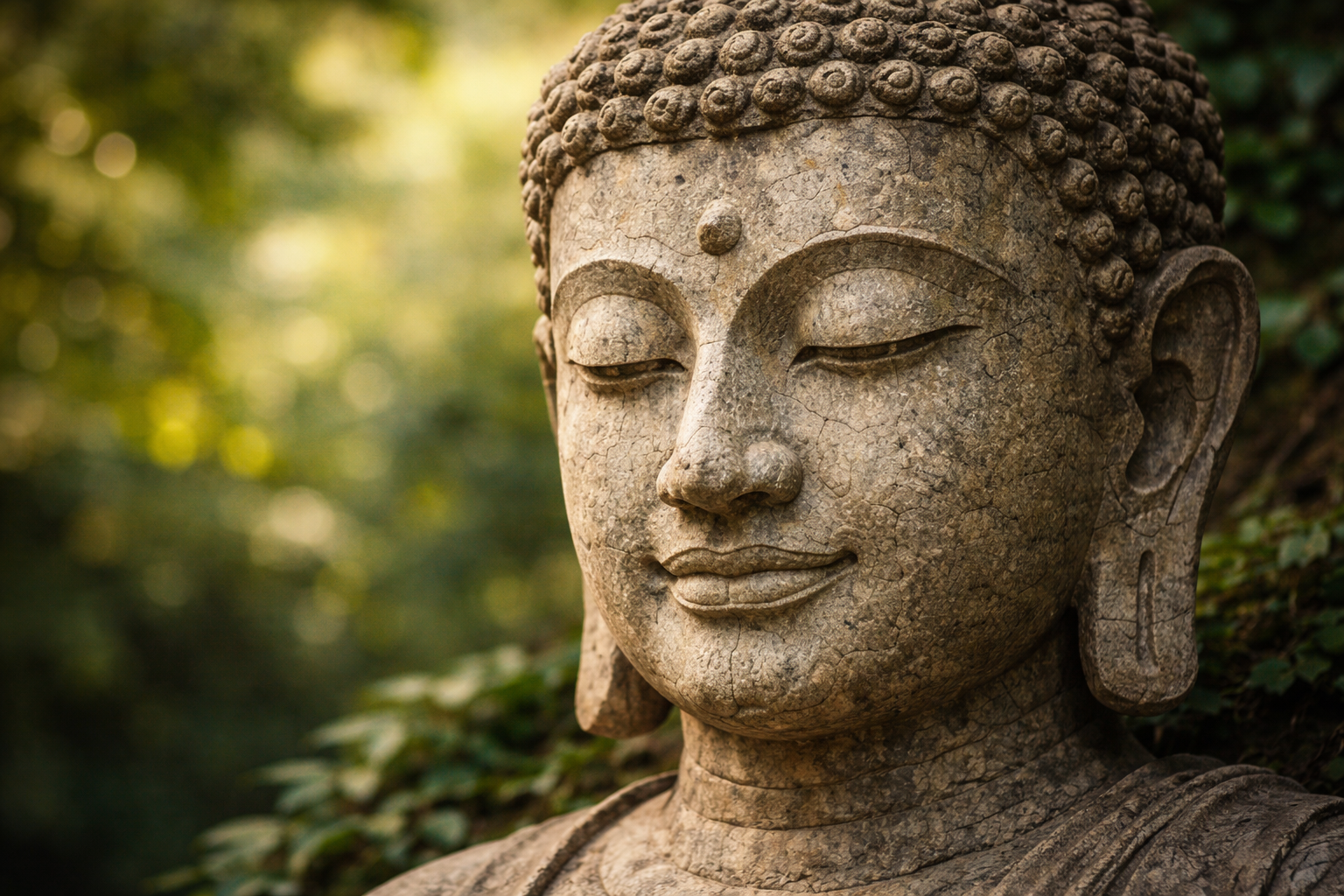 Buddha Head Close-Up — Serene Stone Portrait in Soft Light