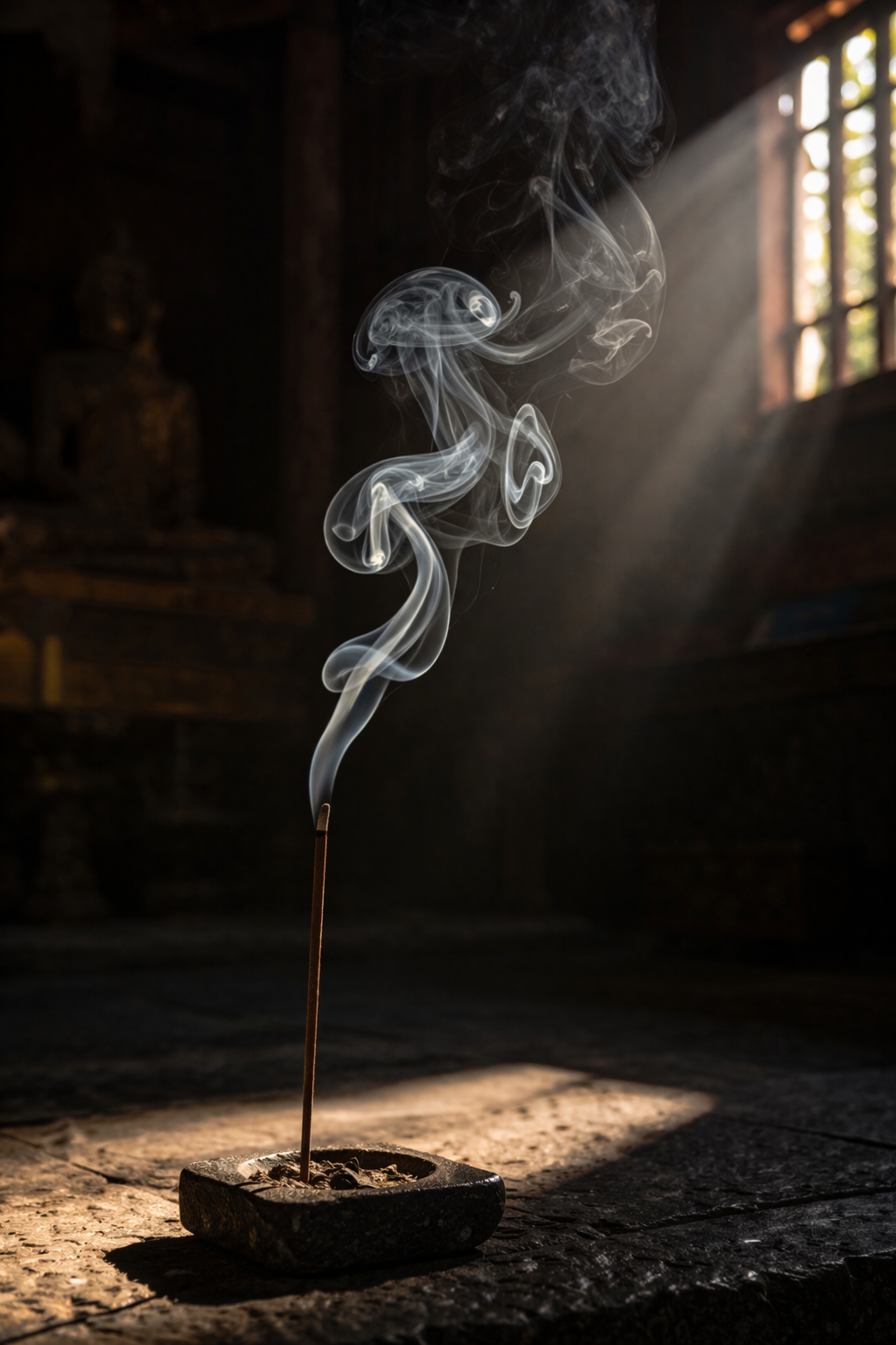 Incense Smoke in Temple — Shaft of Light Meditation
