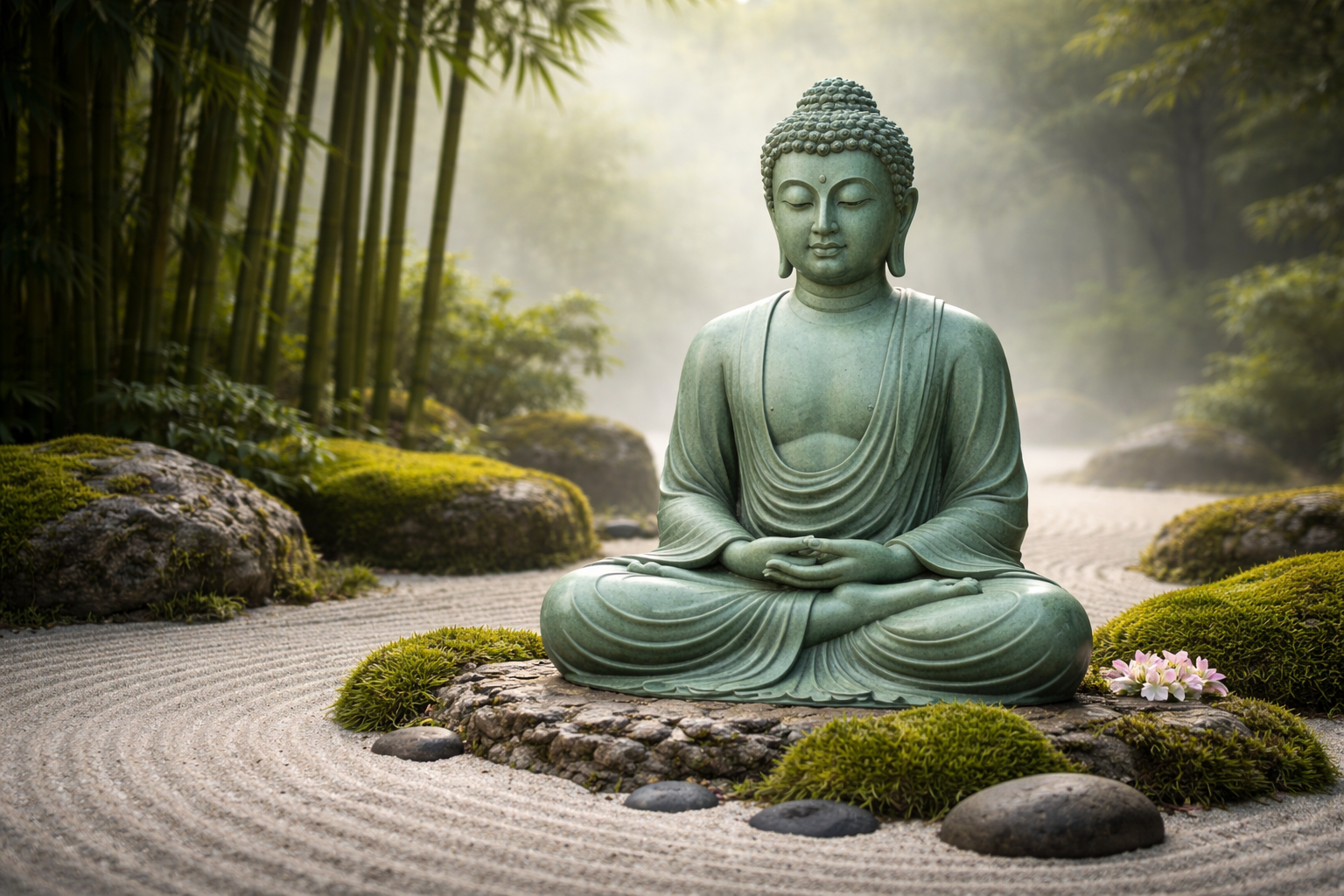 Jade Buddha in Zen Garden — Japanese Minimalist Aesthetic