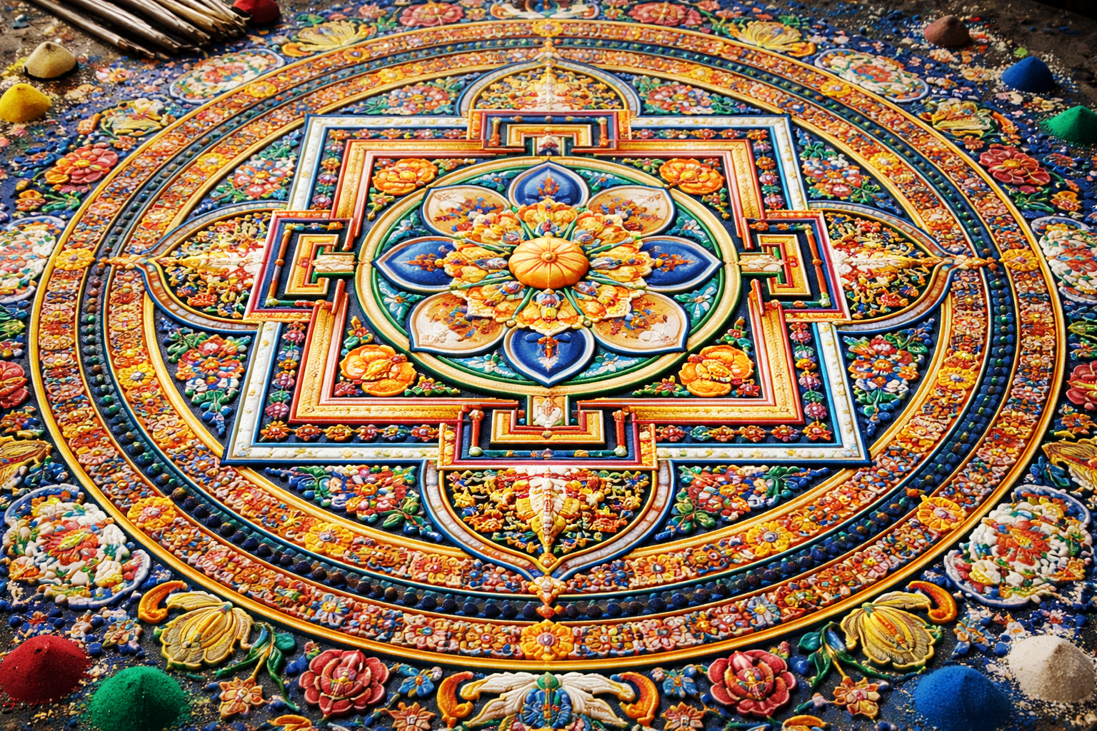Colorful Tibetan Sand Mandala β Vibrant Sacred Design