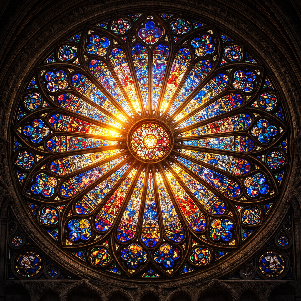 Rose Window Cathedral Stained Glass -- HD Close-Up Wallpaper