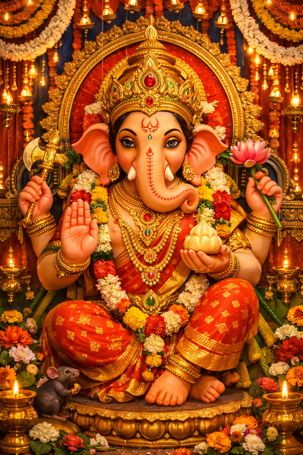 Ganesha -- Bengali Festival Golden Warm Marigold HD Wallpaper