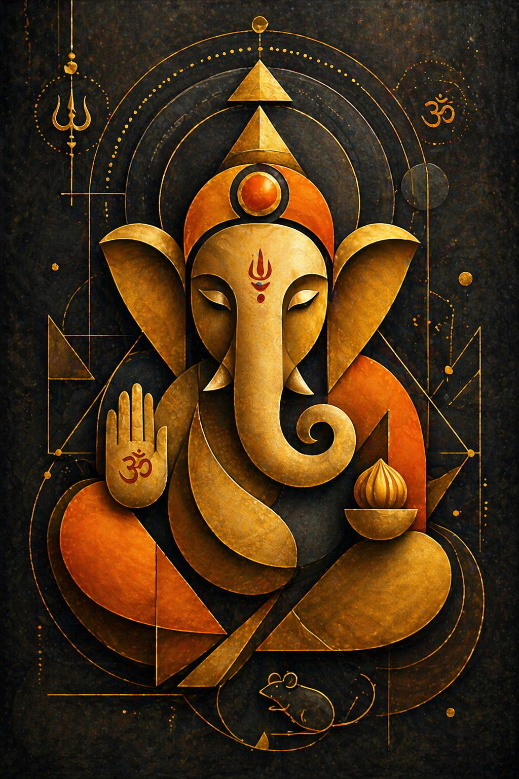 Ganesha -- Modern Abstract Geometric Gold on Dark HD Wallpaper