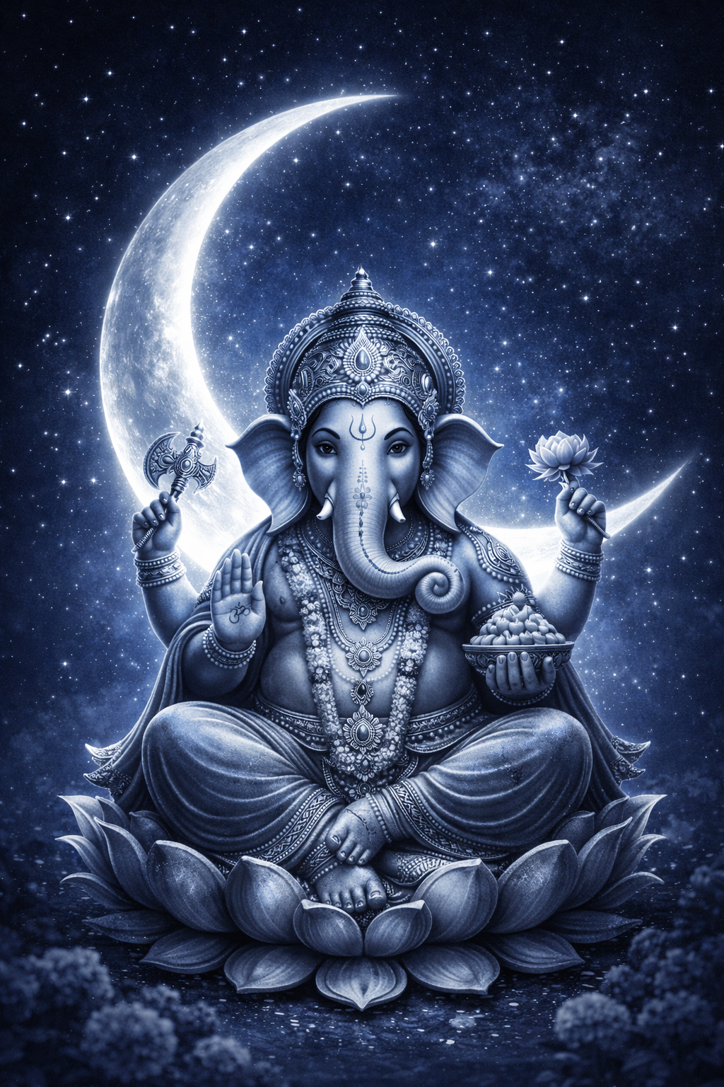 Ganesha with Moon -- Night Sky HD Wallpaper