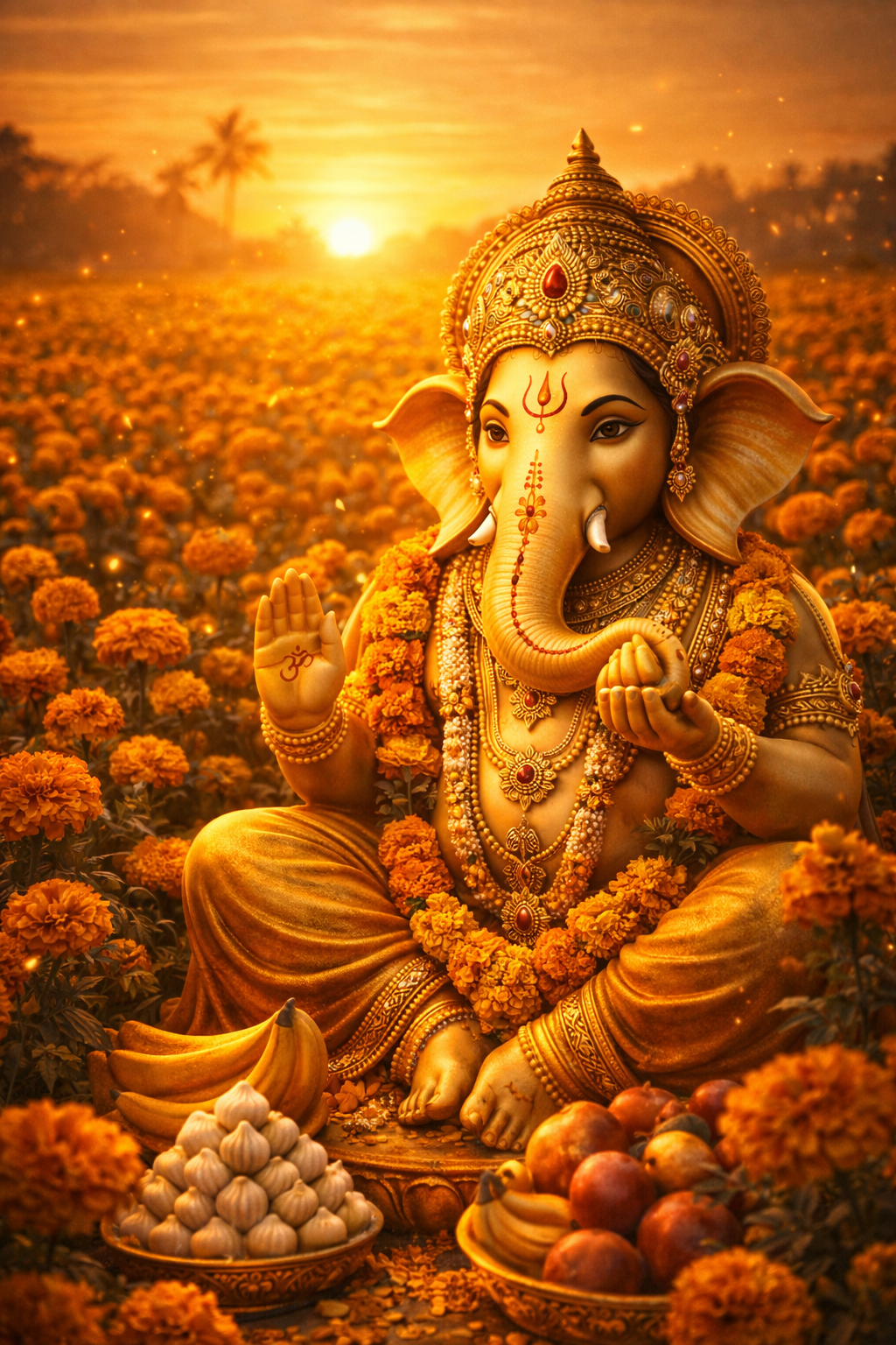 Vinayaka Photos HD -- Ganesha in Marigold Sunrise