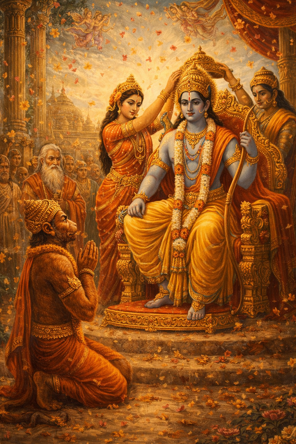 Hanuman at Ram's Coronation in Ayodhya — Divine Celebration