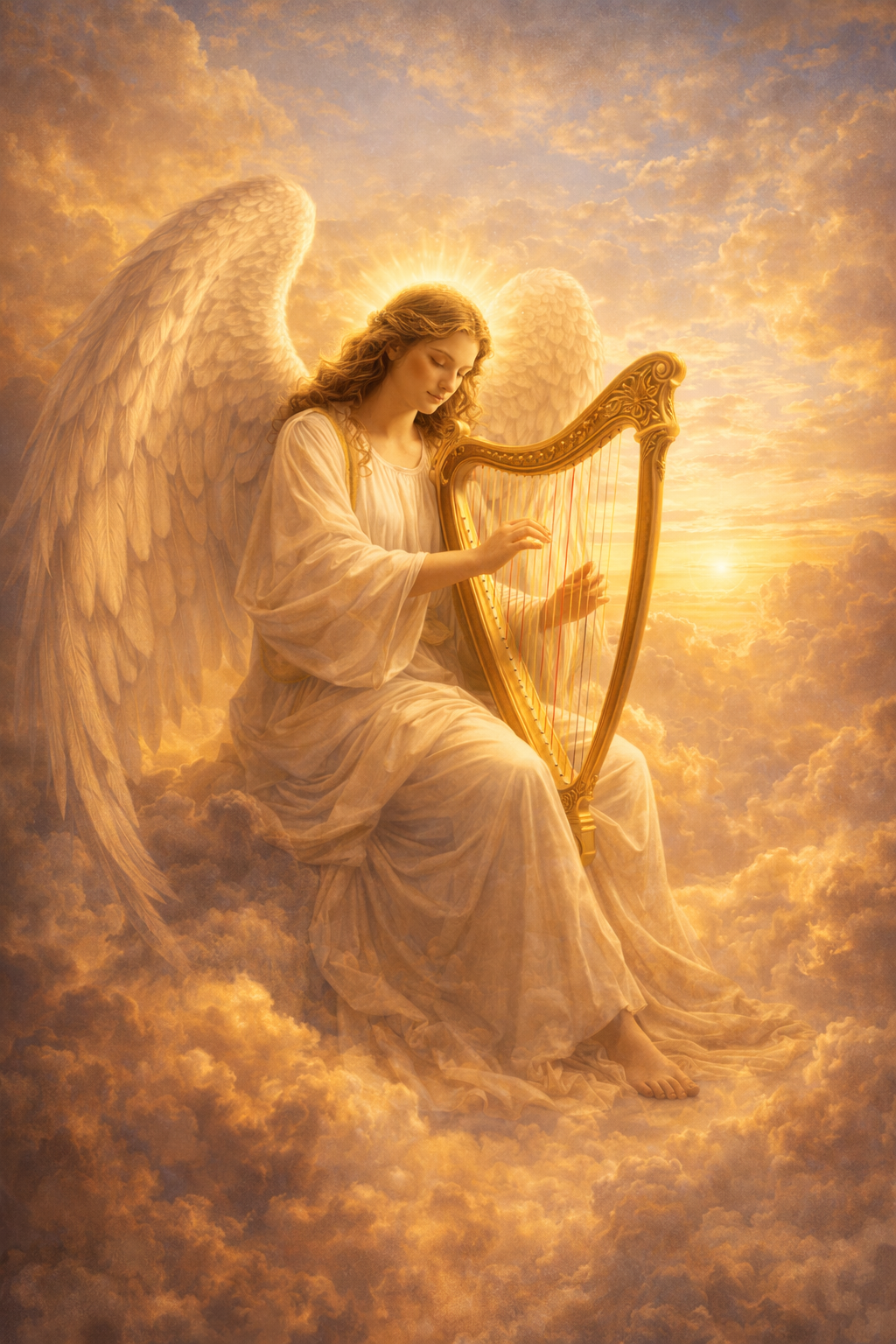 Angel Playing Harp at Sunset — Heavenly Music
