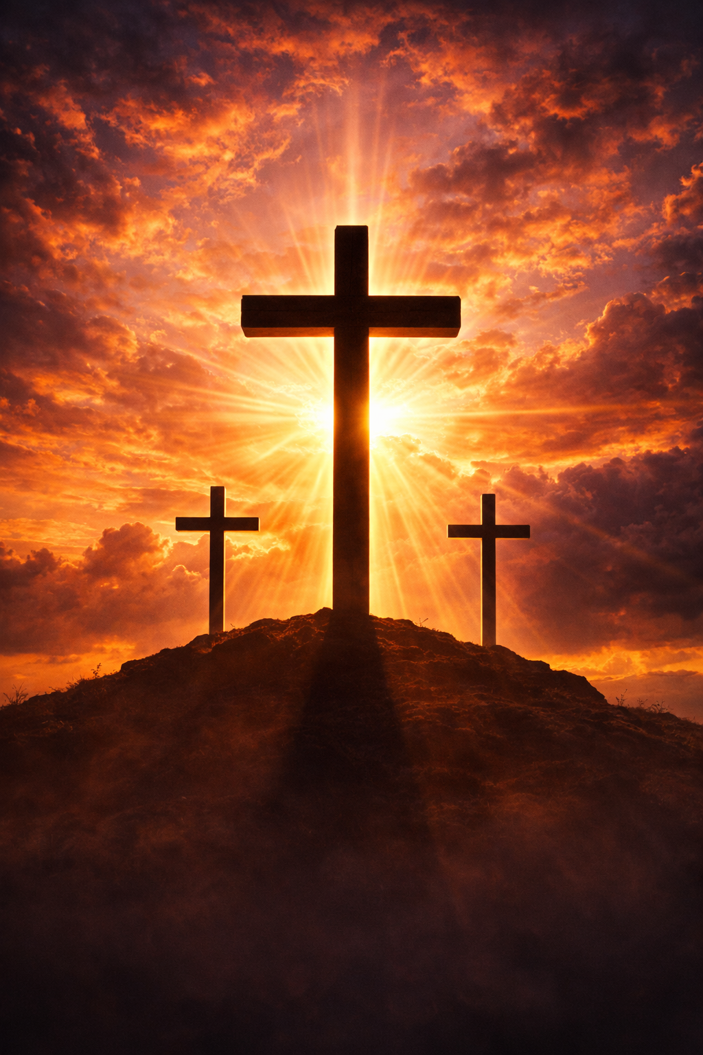 Calvary Hill Crosses at Dawn — Easter Morning Variant