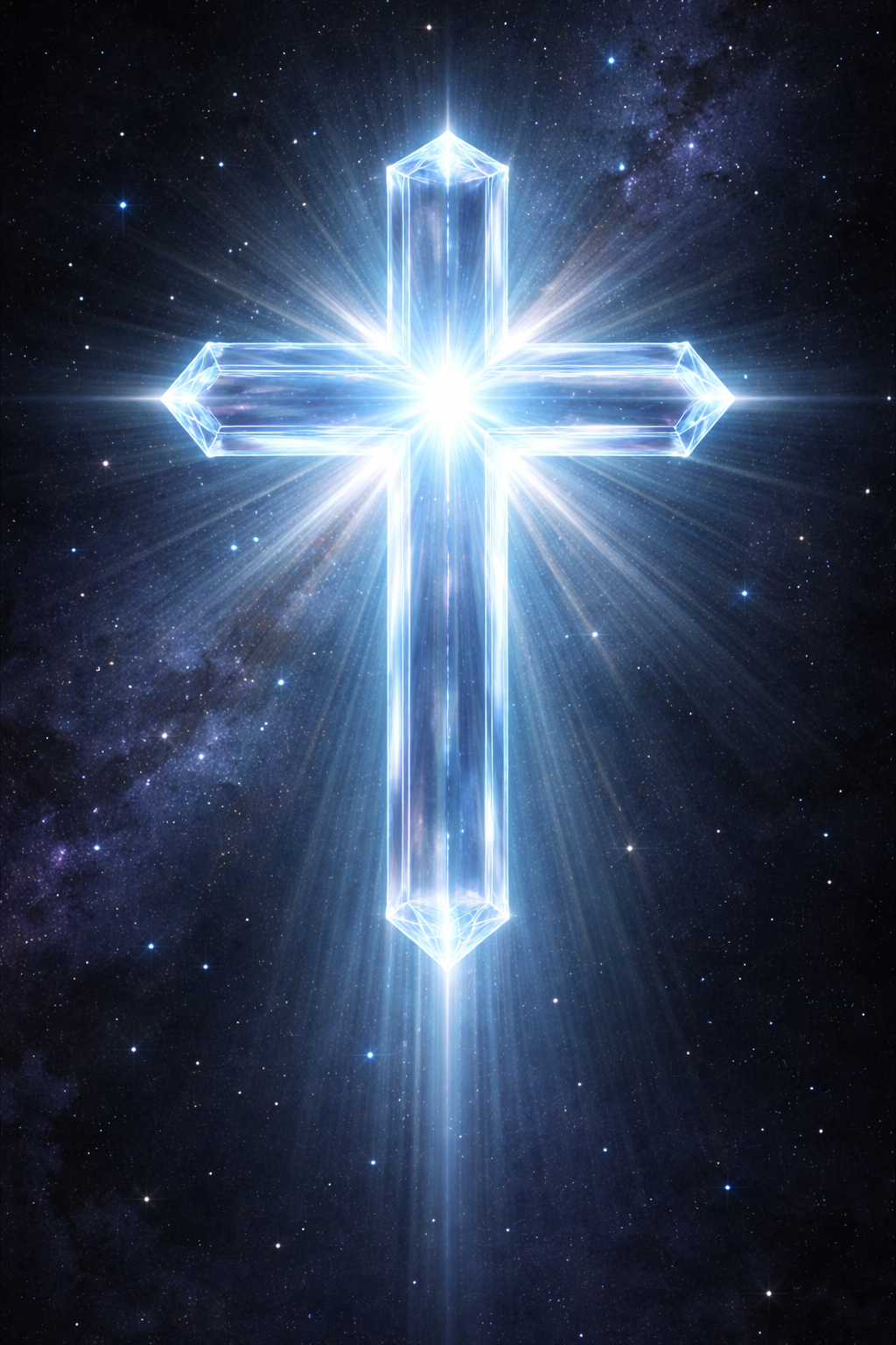 Crystal Cross Glowing in Cosmic Space — Modern Spiritual Art