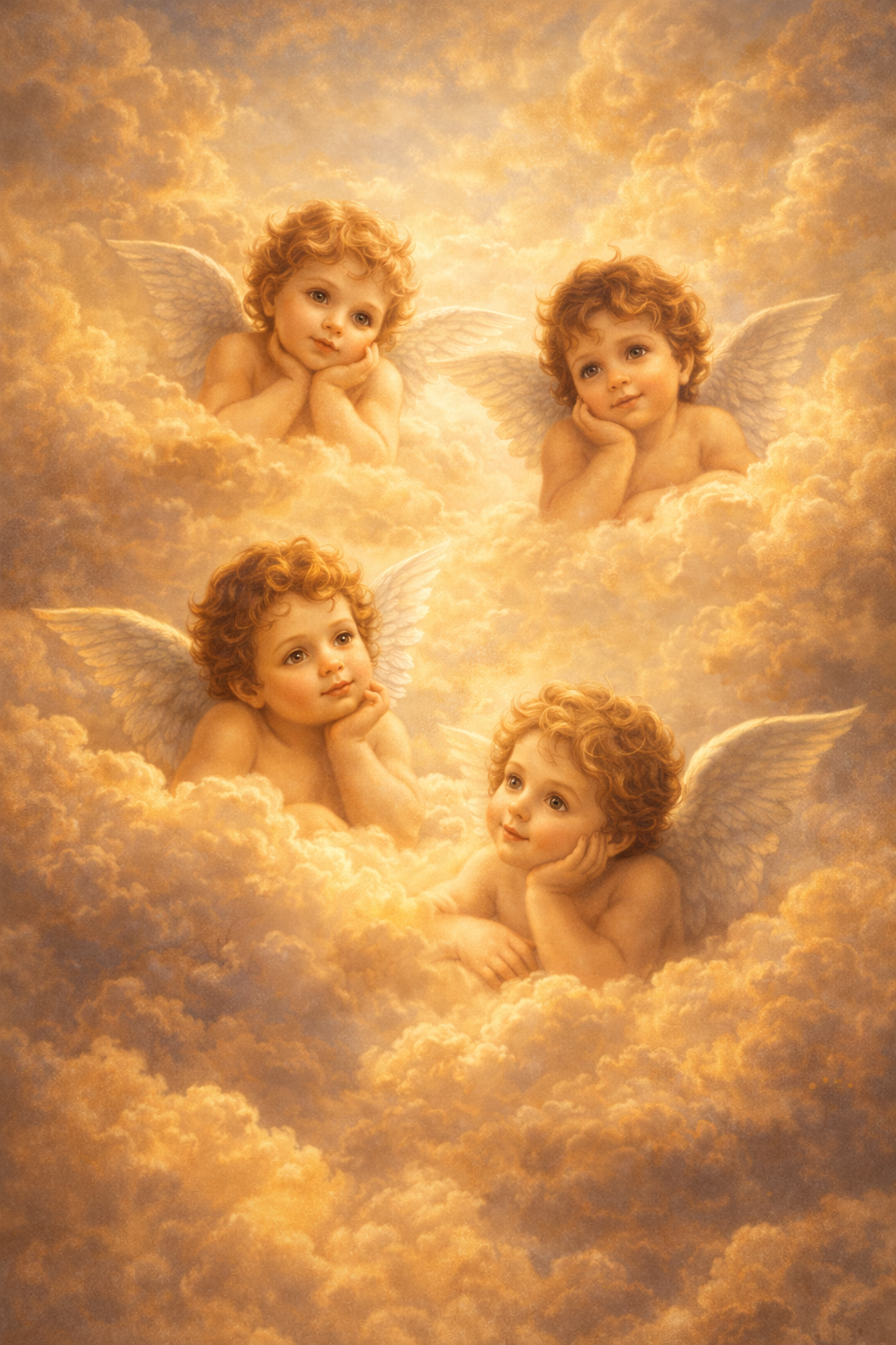 Golden Cherubs Among Clouds — Renaissance Putti Style