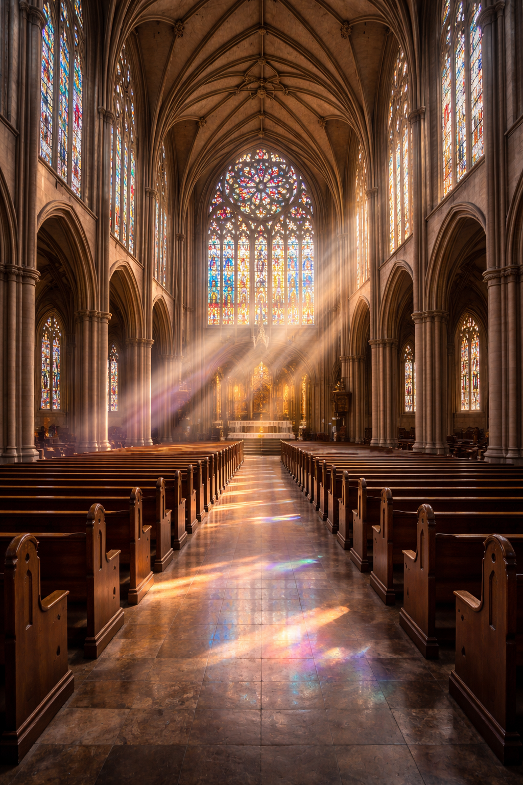 Gothic Cathedral Interior — Stained Glass Light Variant
