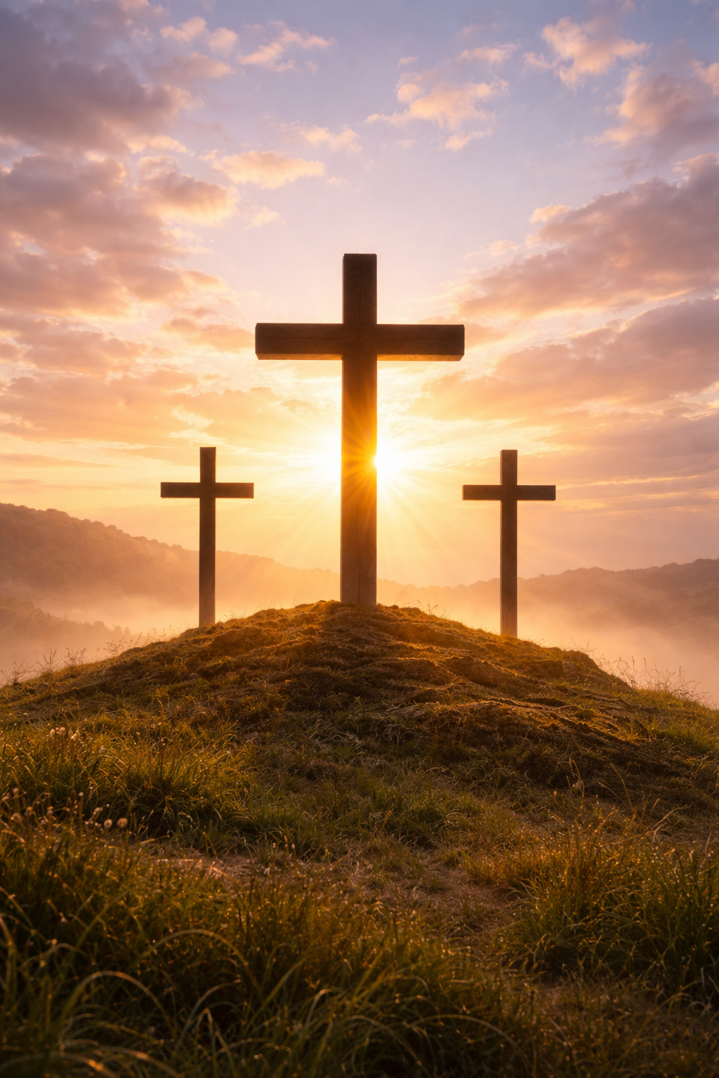 Three Crosses at Dawn — Easter Sunrise Over Calvary