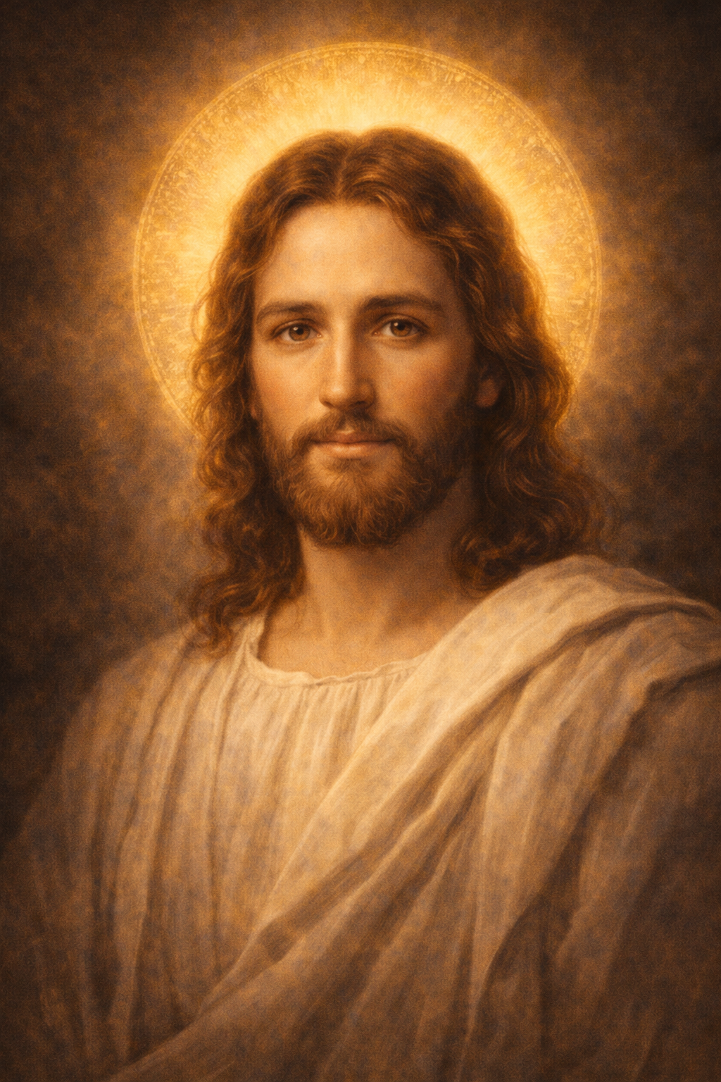 Yesu wallpaper HD — close-up portrait of Jesus Christ (Yeshu Masih) with golden halo, compassionate face — free download