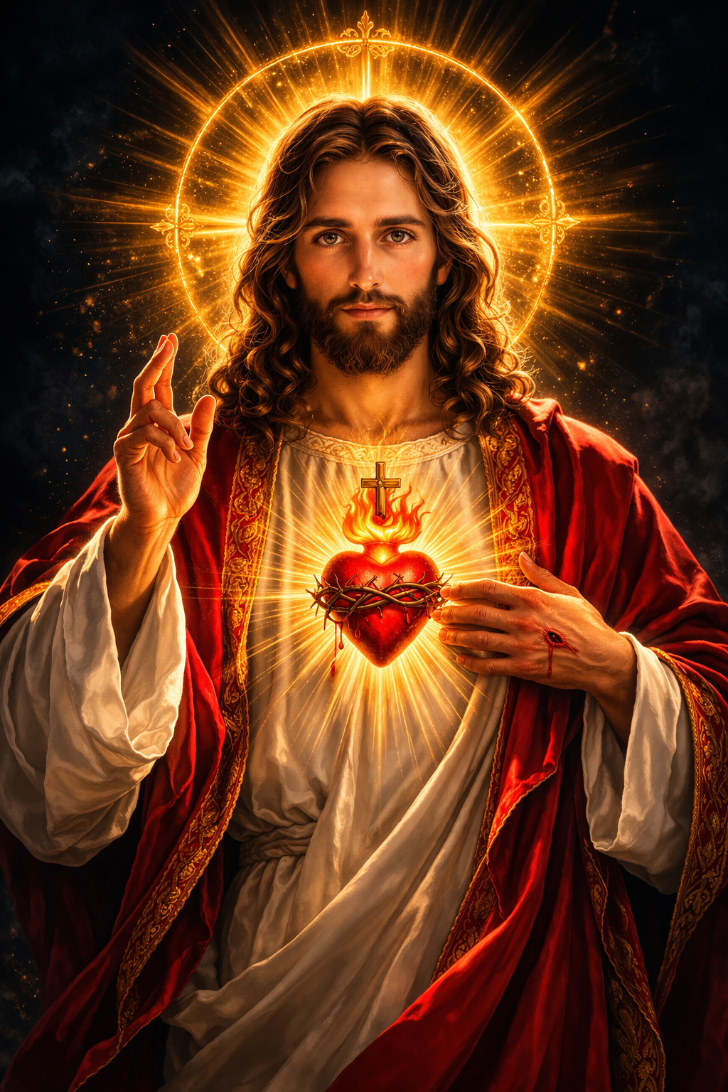 Yesu wallpaper — Sacred Heart of Jesus variant, glowing heart, divine light — HD free download