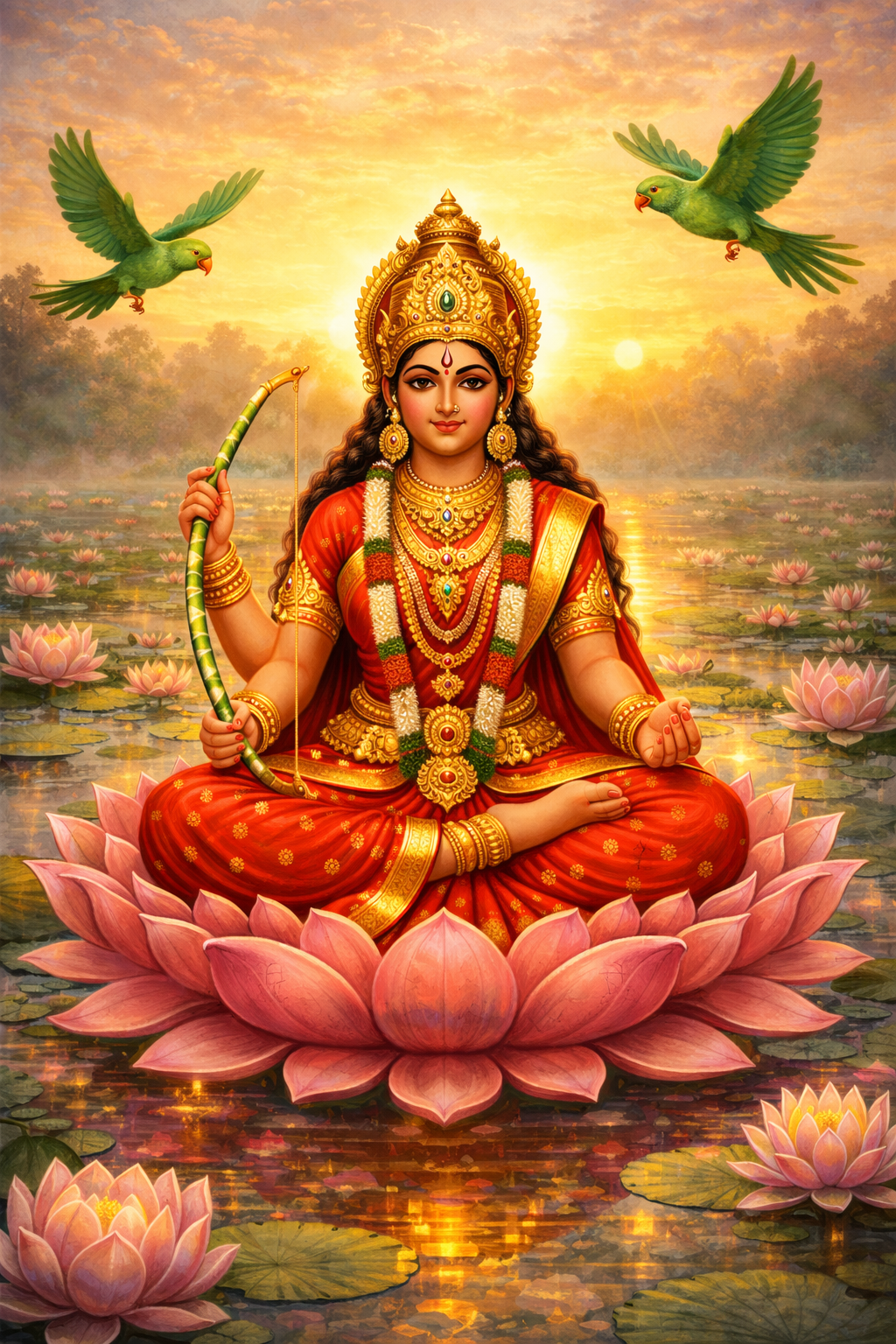 Goddess Kamakshi in Lotus Pond