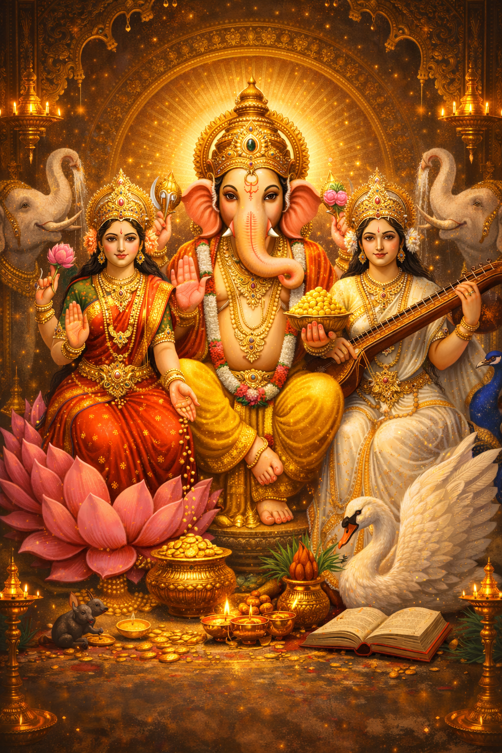 Goddess Lakshmi - Vinayaka - Goddess Saraswathi