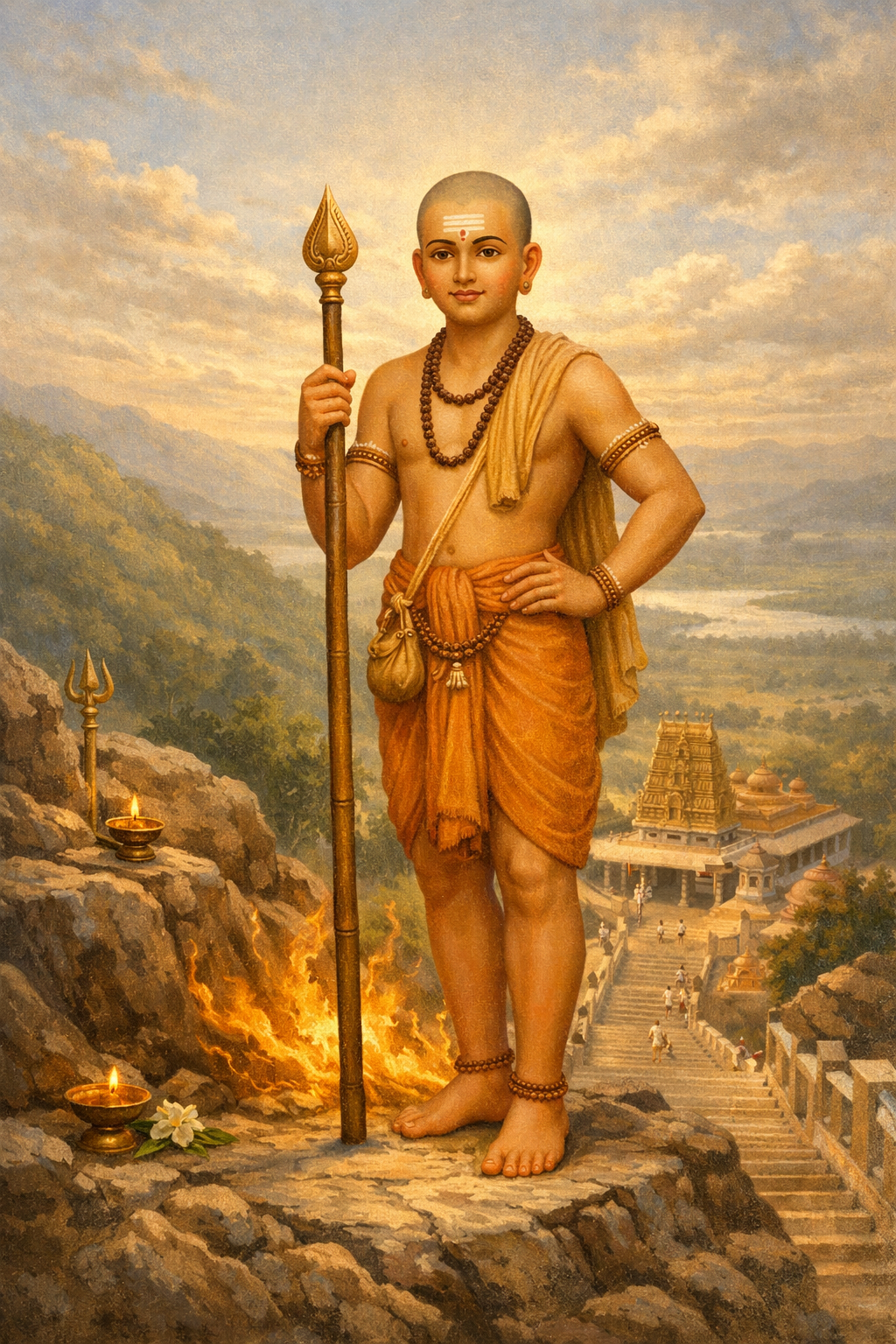 Murugan Palani -- Hilltop Ascetic Oil Painting Style HD Wallpaper