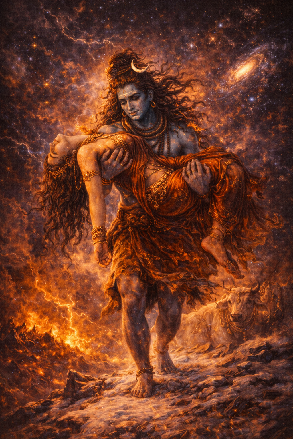 Lord Shiva Carrying Sati -- Emotional Mythological Art