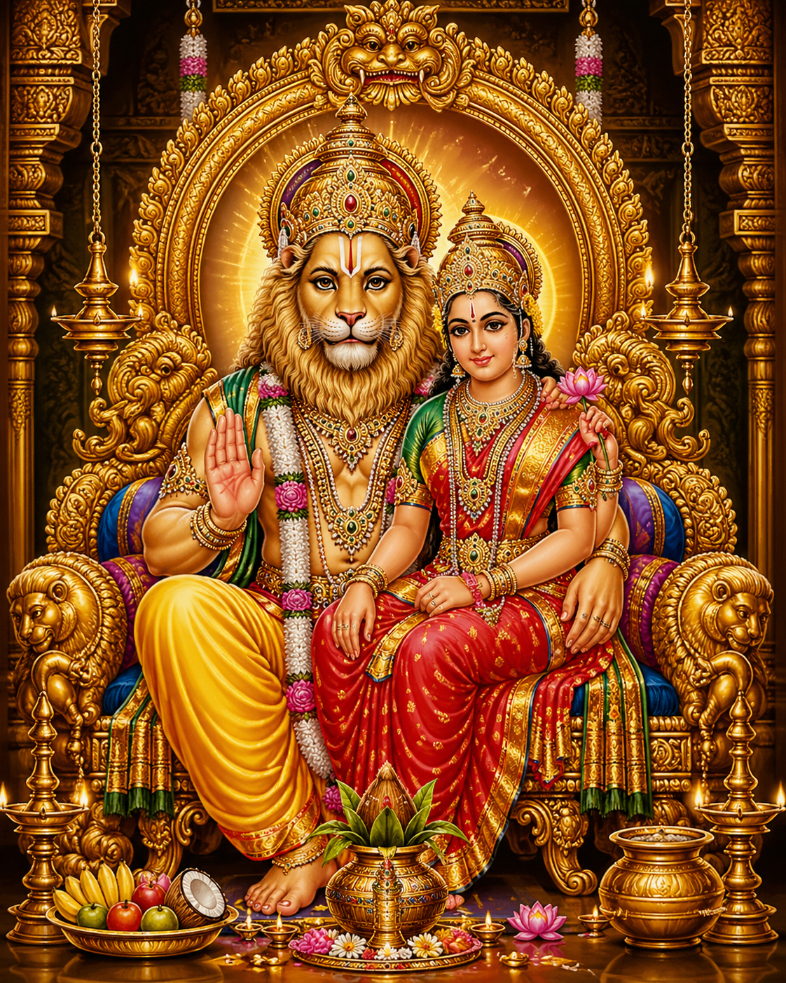 Lakshmi Narasimha Gentle Form -- South Indian Temple Style HD