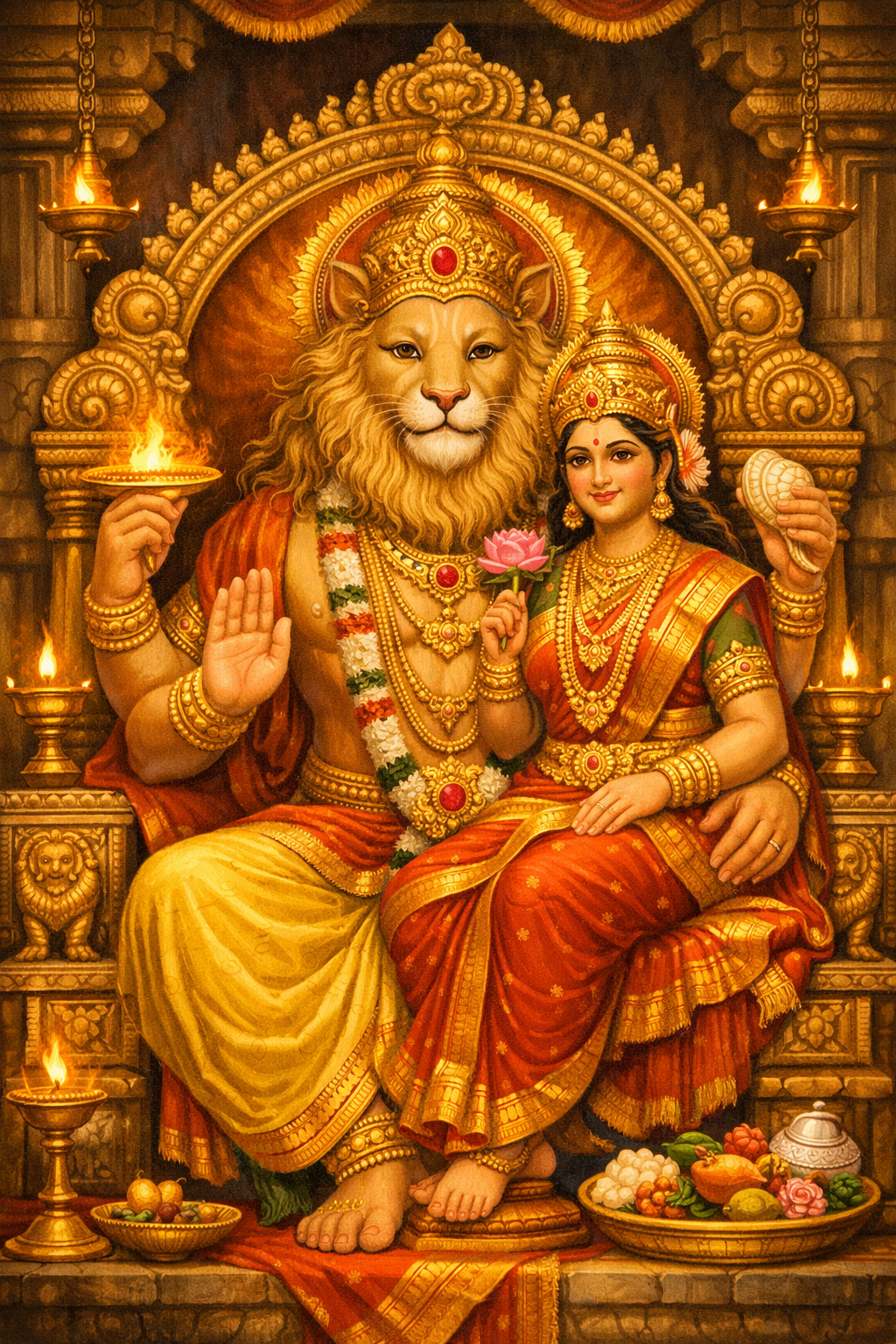 Lakshmi Narasimha -- Peaceful Form with Goddess Lakshmi HD Wallpaper