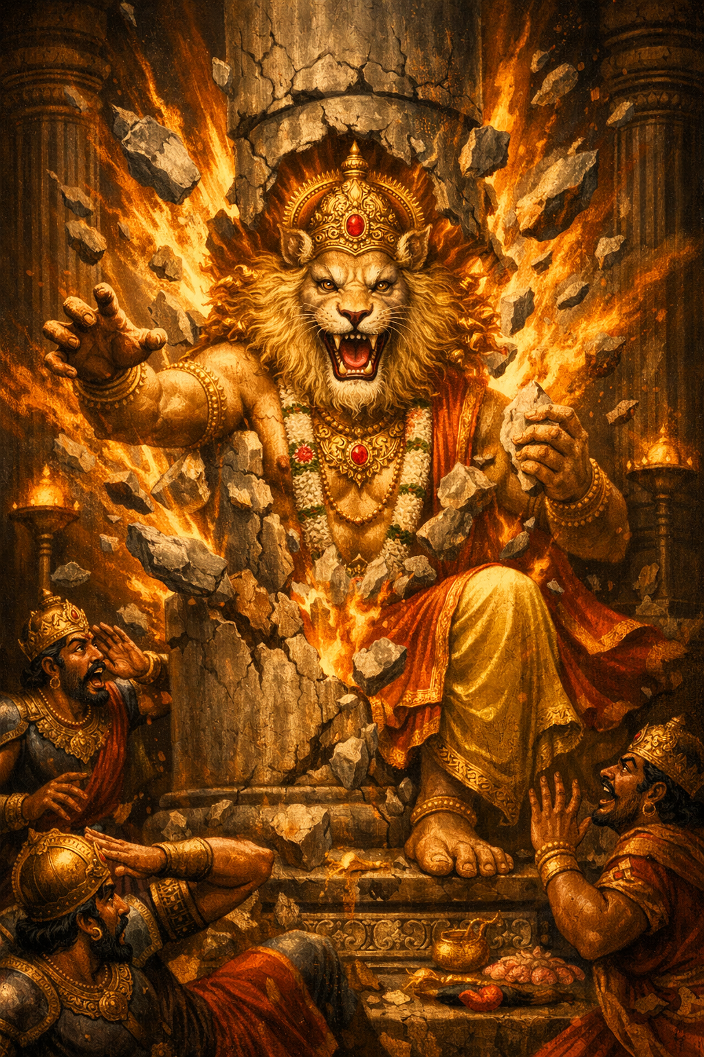 Narasimha Emerging from Pillar -- Prahlada Story HD Wallpaper