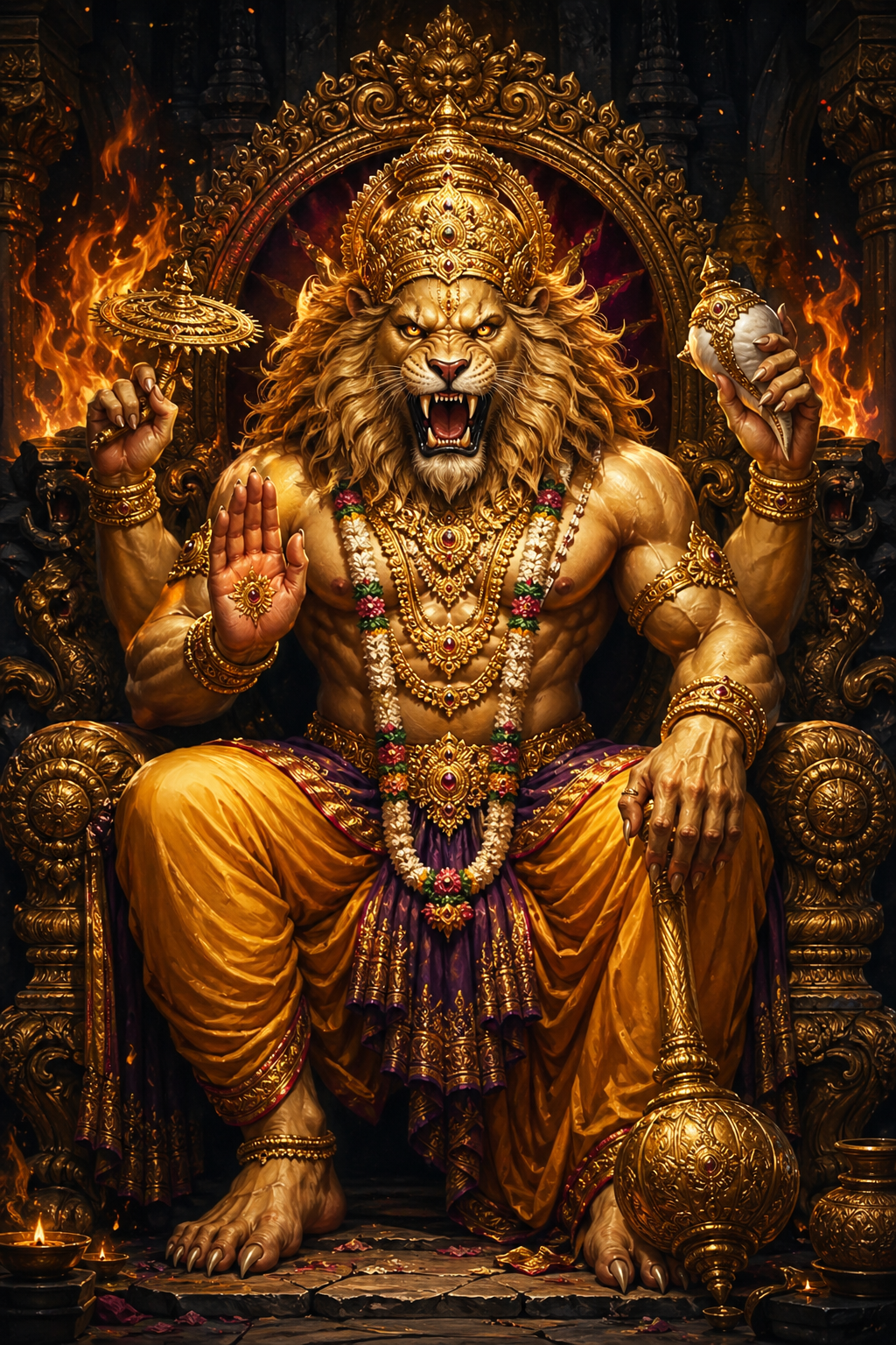 Narasimha Golden Mane -- Four Armed Divine Form HD Wallpaper