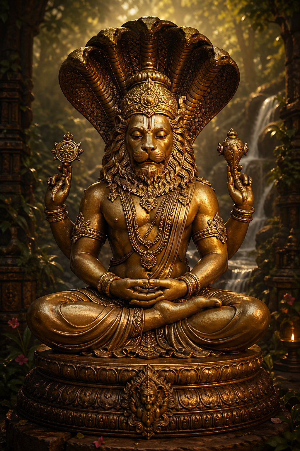 Yoga Narasimha Forest Meditation -- Bronze Sculpture Style HD