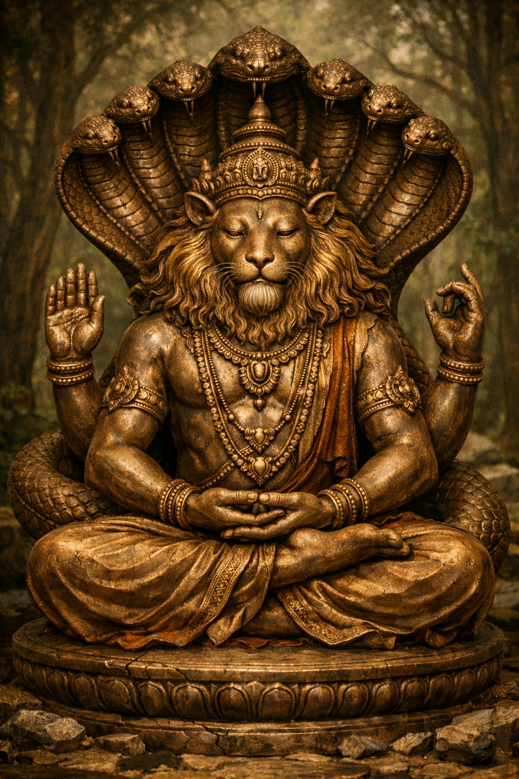 Yoga Narasimha in Meditation -- Serpent Canopy HD Wallpaper